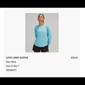 Lululemon LOVE blue long sleeve size 6